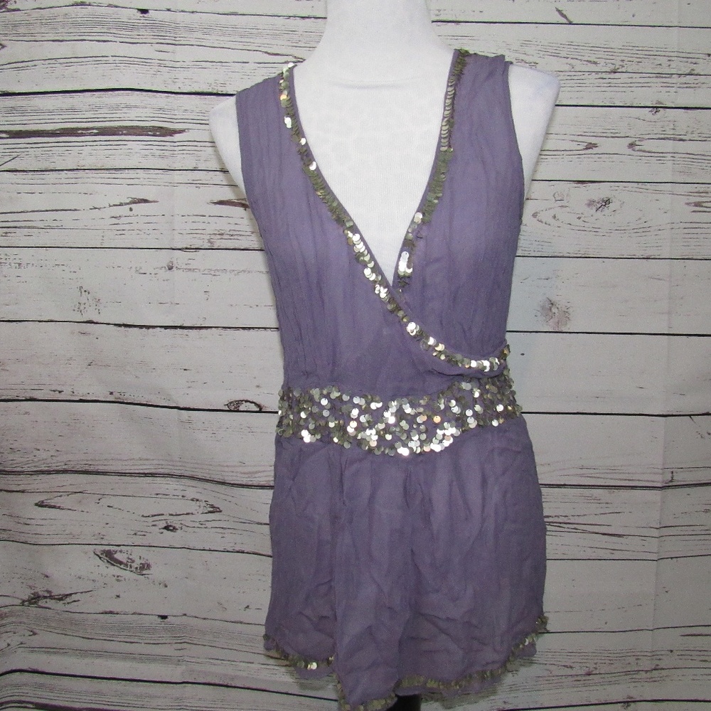 To The Max purple crepe tunic with silver trim